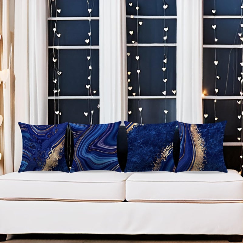 LDJRSY Navy Blue and Gold Throw Pillow Cover Set of 4 Blue Modern Marble Texture Pillow Covers 18x18 inh Soft Decorative Pillow Cases for Home Couch Living Room Bedroom Sofa - Image 5
